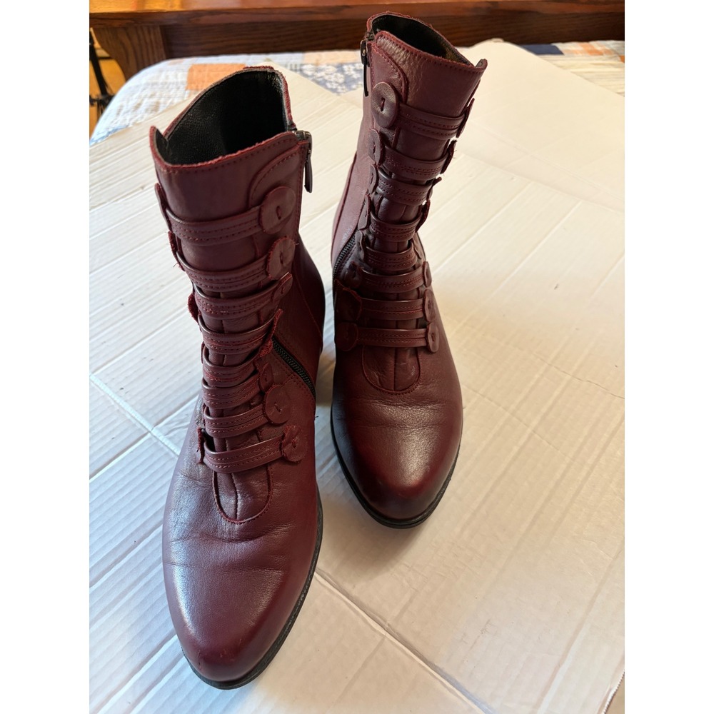 Spring Step Burgundy Leather Victorian Button Ankle Boots EU 40 US 9-9.5